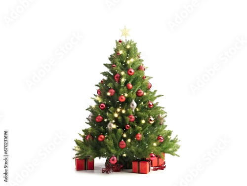 Decorated Christmas tree isolated on white background
