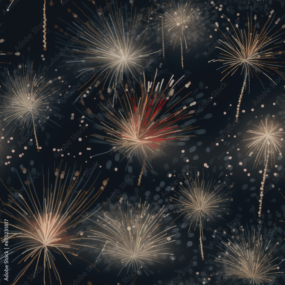 Seamless pattern with Fireworks display on dark sky background. 4th July fireworks. Seamless pattern with Fireworks display on dark sky background. 4th July fireworks.