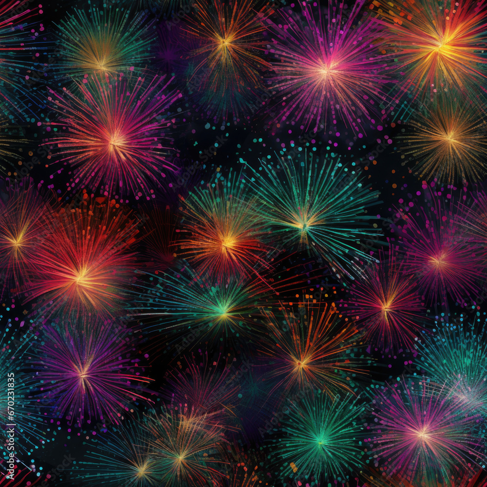 Seamless pattern with Fireworks display on dark sky background. 4th July fireworks. Seamless pattern with Fireworks display on dark sky background. 4th July fireworks.