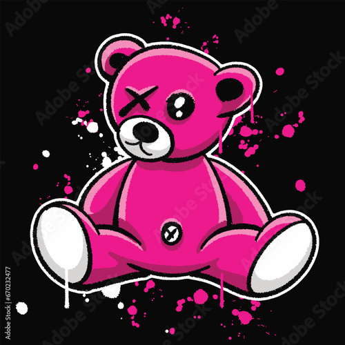 vector graffiti hand drawn sad teddy bear designs for streetwear illustration