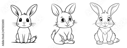 Cute hare or rabbit, simple thick lines kids and preschool children cartoon coloring book pages. Generative AI