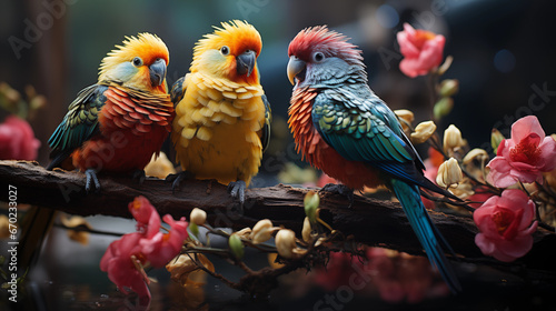 Trois perroquets sur une branche photo