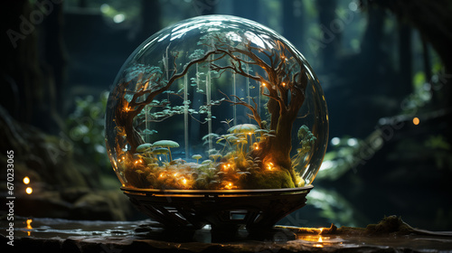 Ecosystème vivant dans une boule en verre