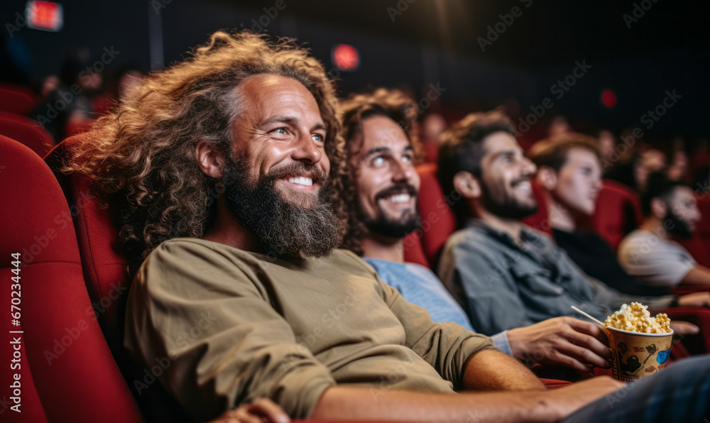 Movie Night Out: Gay Couple Enjoying Popcorn in a Theatre