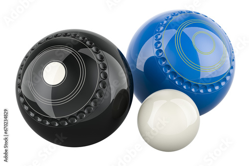 Lawn bowls and jack, 3D rendering isolated on transparent background