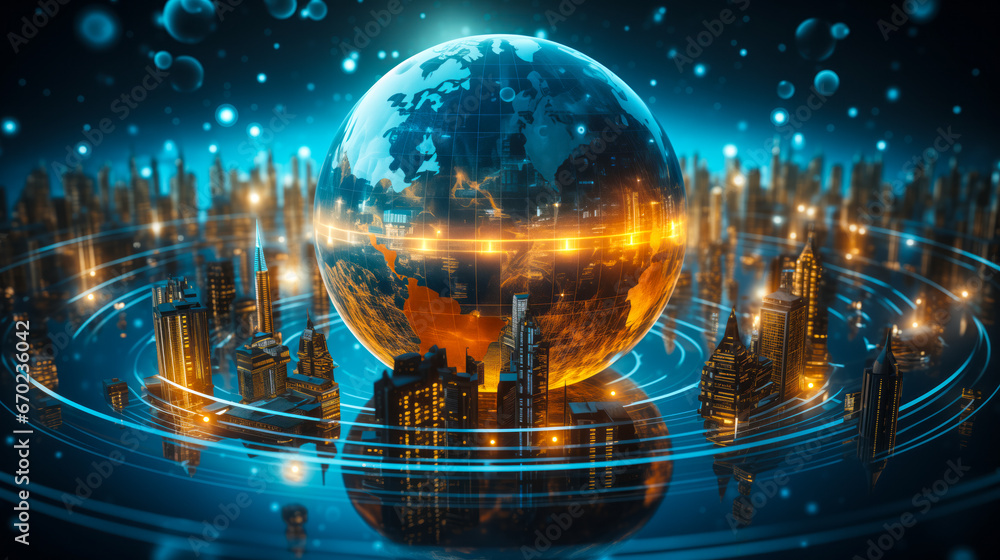 Globe Surrounded by Digital Nodes Emphasizing Worldwide Digital Transformation Globe Surrounded by Digital Nodes Emphasizing Worldwide Digital Transformation