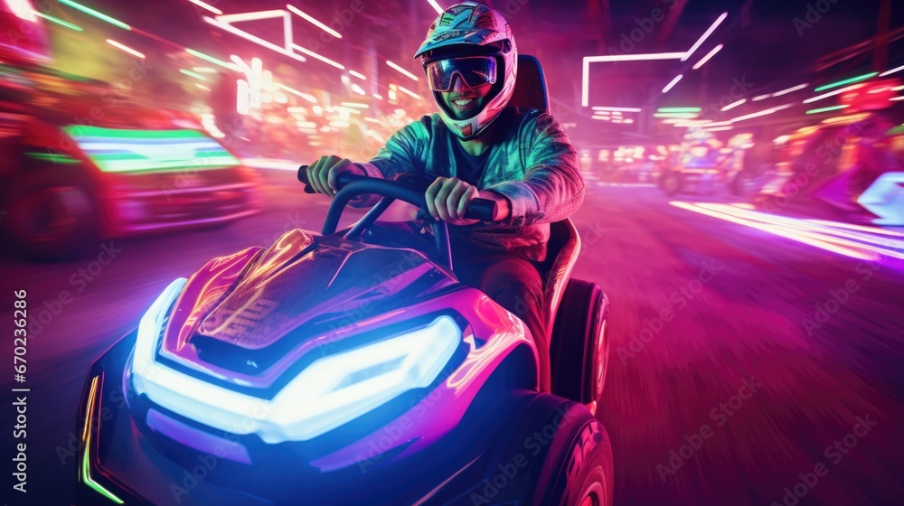 A man riding a four wheeler at night. Generative AI.