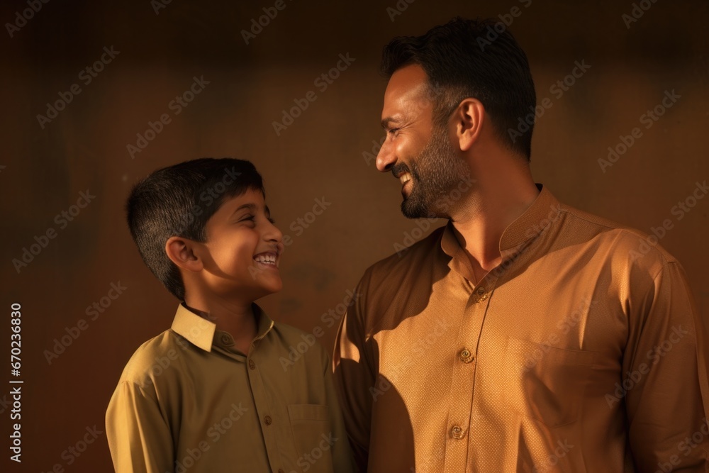 A man and boy are smiling together. Generative AI. A man and boy are smiling together. Generative AI.