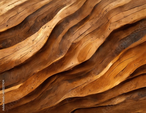 Abstract closeup of detailed organic brown wooden waving waves. Generative AI