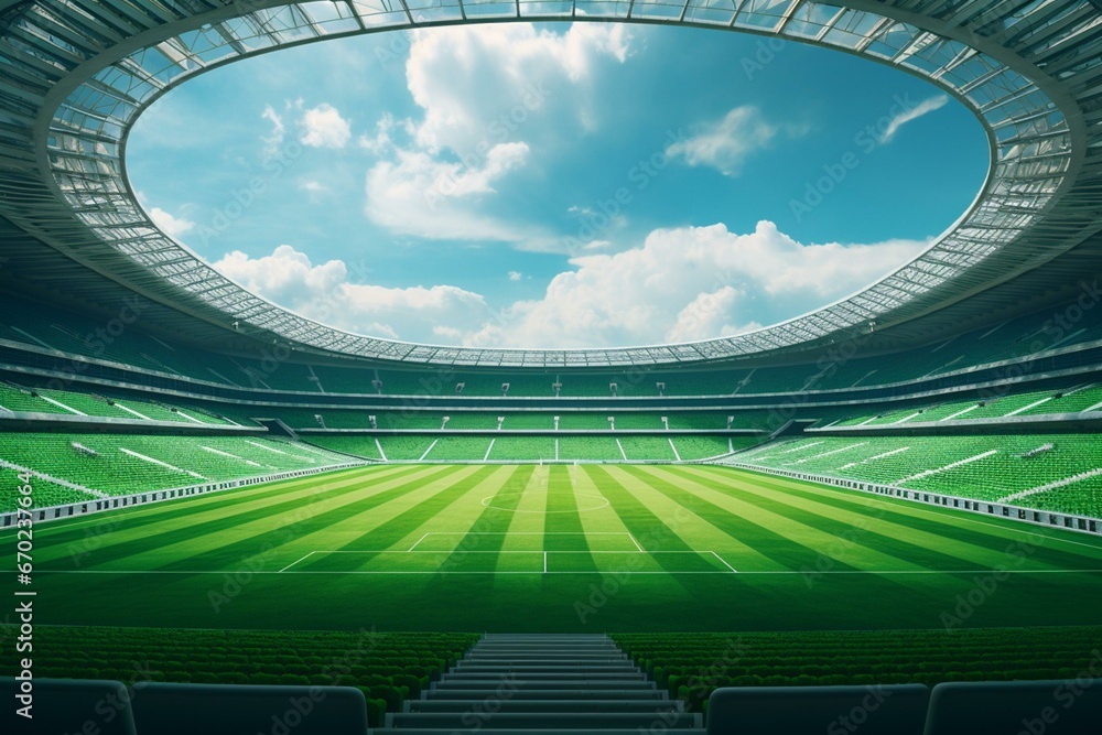 Stadium with green field. Generative AI