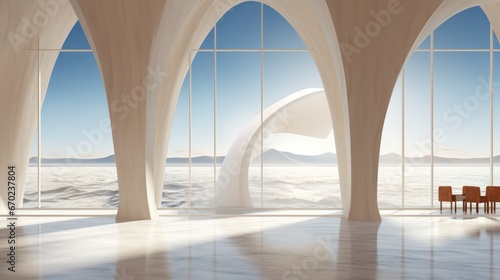 Curved open space windows UHD wallpaper