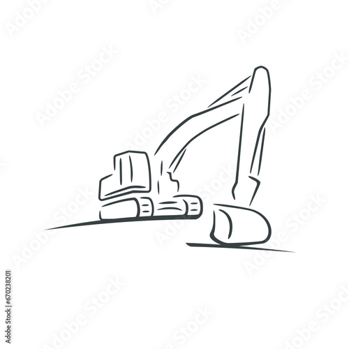 Excavator icon for logo. Digger silhouette in brush stroke style