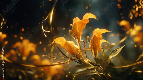 An 8K image of Golden Gloriosa vines gently swaying in the breeze  creating an ethereal and mesmerizing visual.