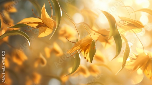 An 8K image of Golden Gloriosa vines gently swaying in the breeze, creating an ethereal and mesmerizing visual.