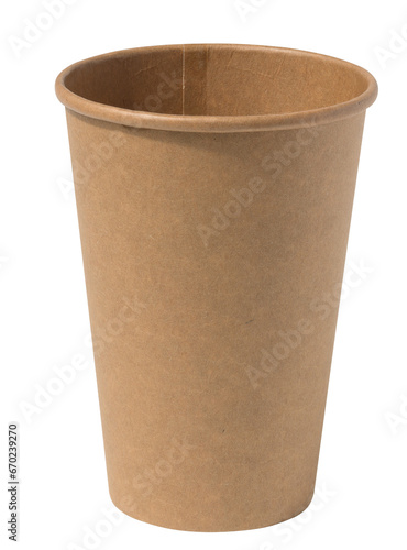 Empty brown cup for tea and coffee on a white isolated background