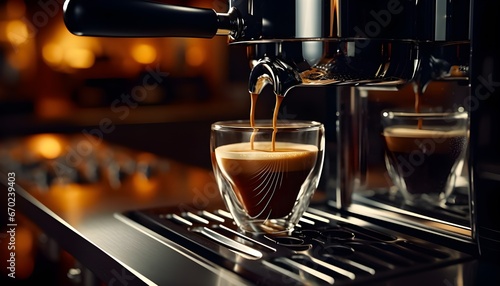 Close-up of espresso machine brewing fresh coffee