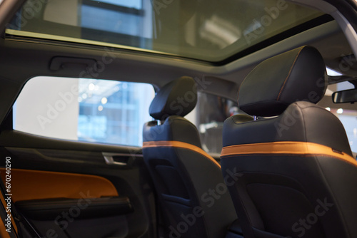 Car inside. Interior of prestige modern car. Comfortable leather seats © Евгений Вершинин