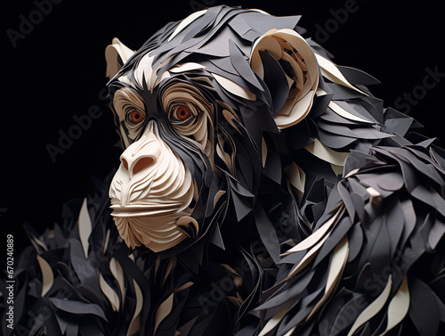 Cut Paper Art of a Chimpanzee
