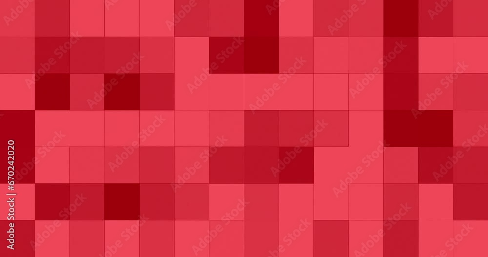 Square shapes placed together forming a grid flashing and changing color creating an effect of moving and morphing pixels. Red color Square grid moving and blinking slowly changing color. Square shapes placed together forming a grid flashing and changing color creating an effect of moving and morphing pixels. Red color Square grid moving and blinking slowly changing color.