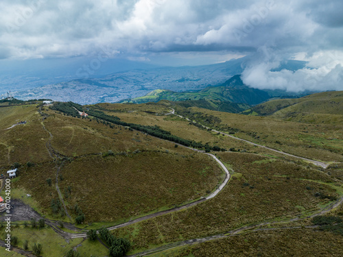 Beautiful aerial view of the Ecuadorian Andes. Pichincha Volcano.