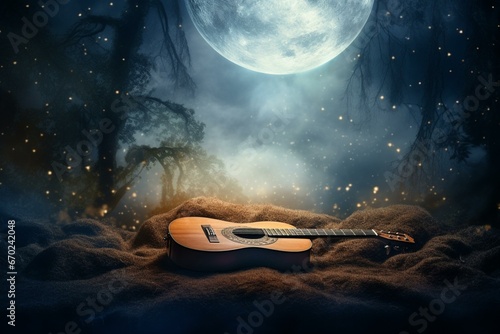 Soothing guitar music to relax and promote sleep. Generative AI photo