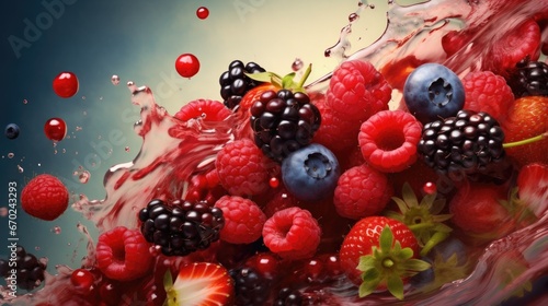 A close up of a bowl of berries and strawberries. Generative AI.