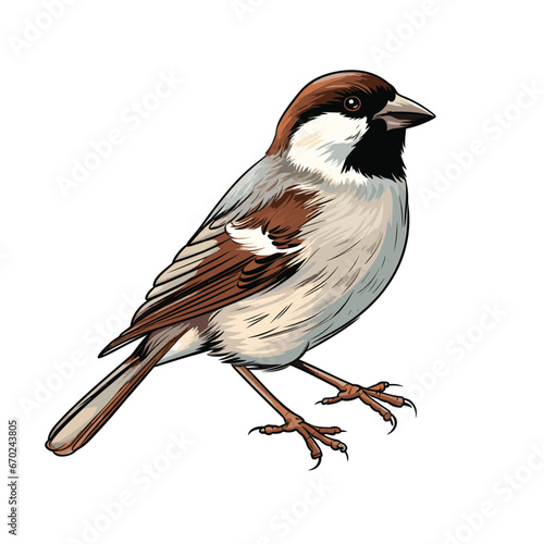 Hand Drawn Flat Color Sparrow Bird Illustration