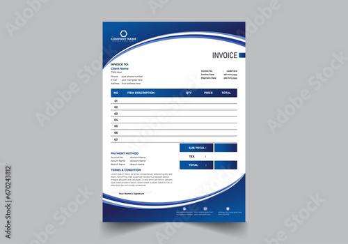 Invoice minimal design template. Bill form business invoice accounting money bills or price invoices and payment agreement design templates. Tax form, bill graphic or payment receipt page vector