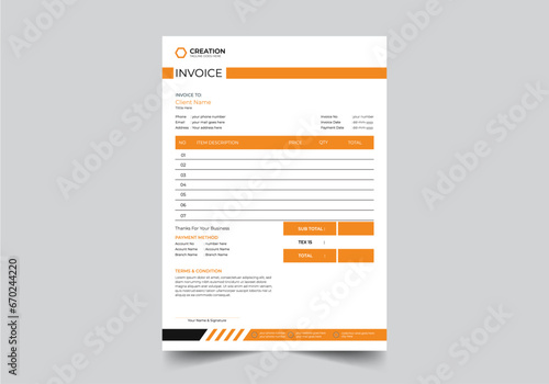 Invoice minimal design template. Bill form business invoice accounting money bills or price invoices and payment agreement design templates. Tax form, bill graphic or payment receipt page vector
