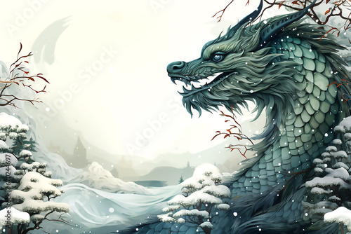 New year background with green dragon