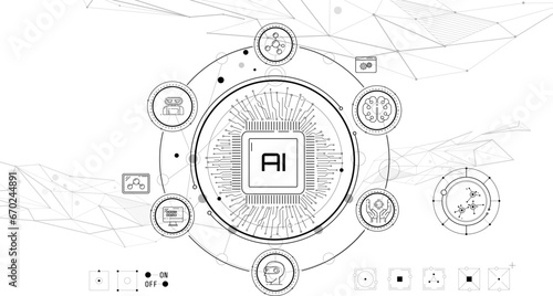 Virtual infographics on the topic of artificial intelligence, machine learning and automation.