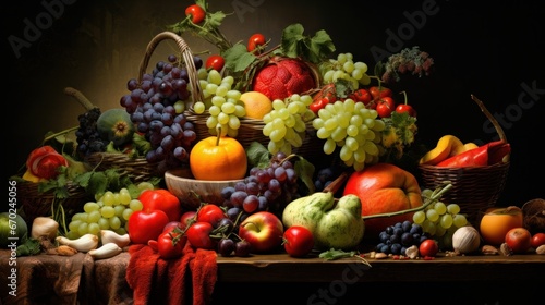 Vegetables and fruits on the table Dutch style still life