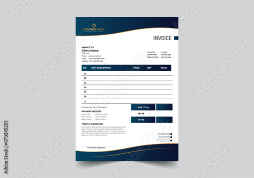 Invoice minimal design template. Bill form business invoice accounting money bills or price invoices and payment agreement design templates. Tax form, bill graphic or payment receipt page vector