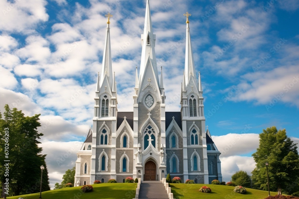 A beautiful church in a town in Quebec, Canada. Generative AI