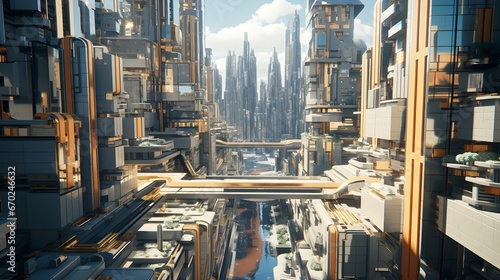 futuristic cities skyline illustration #670246632