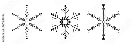 Icon set of snowflake isolated on a white background. Black outline symbols vector illustration for background, sales, discounts