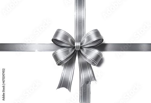 silver ribbon and bow with grey isolated against transparent background 
