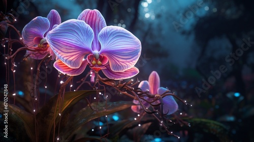 An Aurora Orchid in full ultra HD, bathed in beautiful lighting, and full of intricate details.