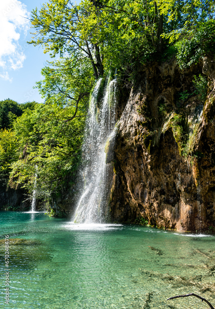 Fototapeta premium Plitvice Lakes National Park is one of the oldest and largest national parks in Croatia. This photo is taken in July, 2023.