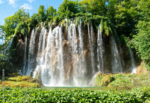Fototapeta Naklejka Na Ścianę i Meble -  Plitvice Lakes National Park is one of the oldest and largest national parks in Croatia. This photo is taken in July, 2023.	