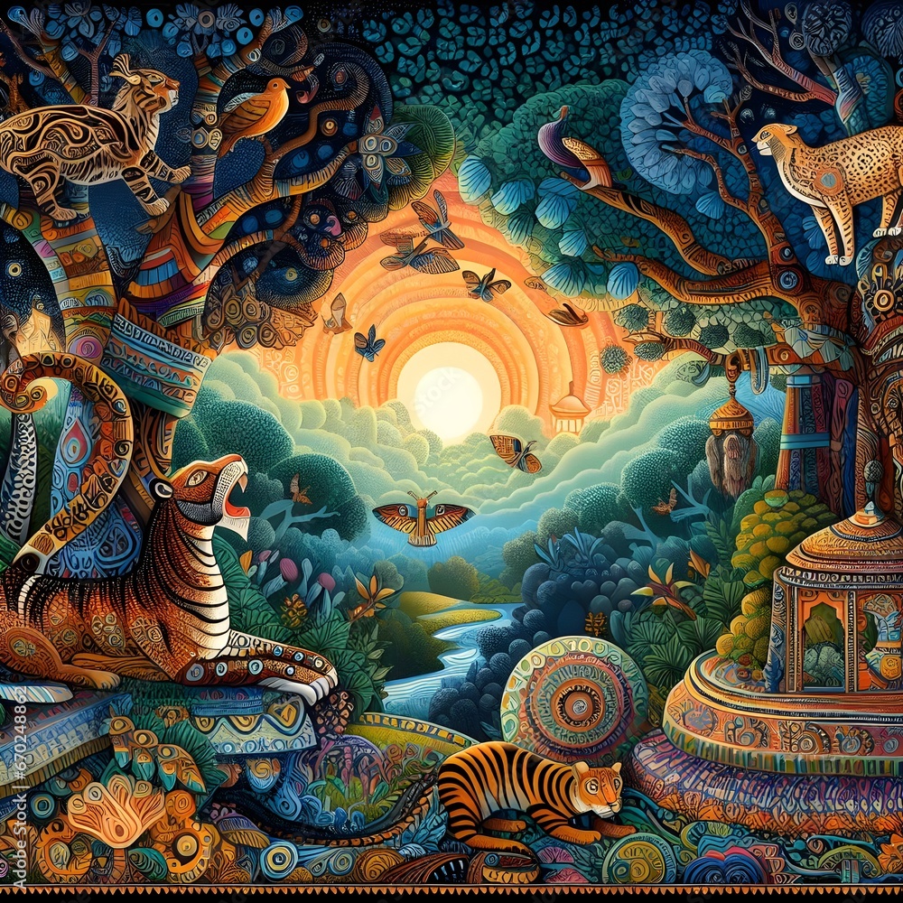 Fototapeta premium painting of animals in jungle
