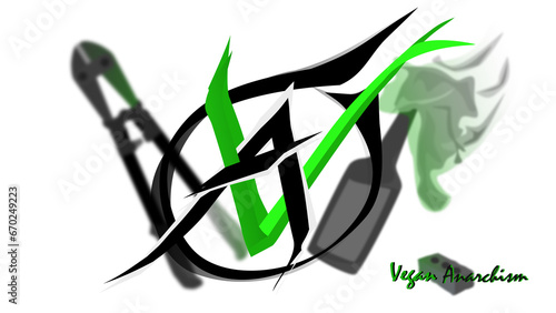 Vegan anarchism logo (transparent background. A vector drawing of vegan anarchism political theory concept logo photo