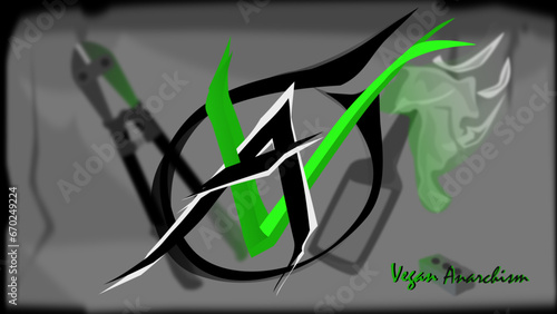 Vegan anarchism logo. A vector drawing of vegan anarchism political theory concept logo