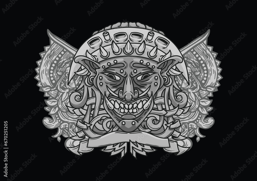 Aggressive demon beast head in monochromatic style vector illustration Aggressive demon beast head in monochromatic style vector illustration