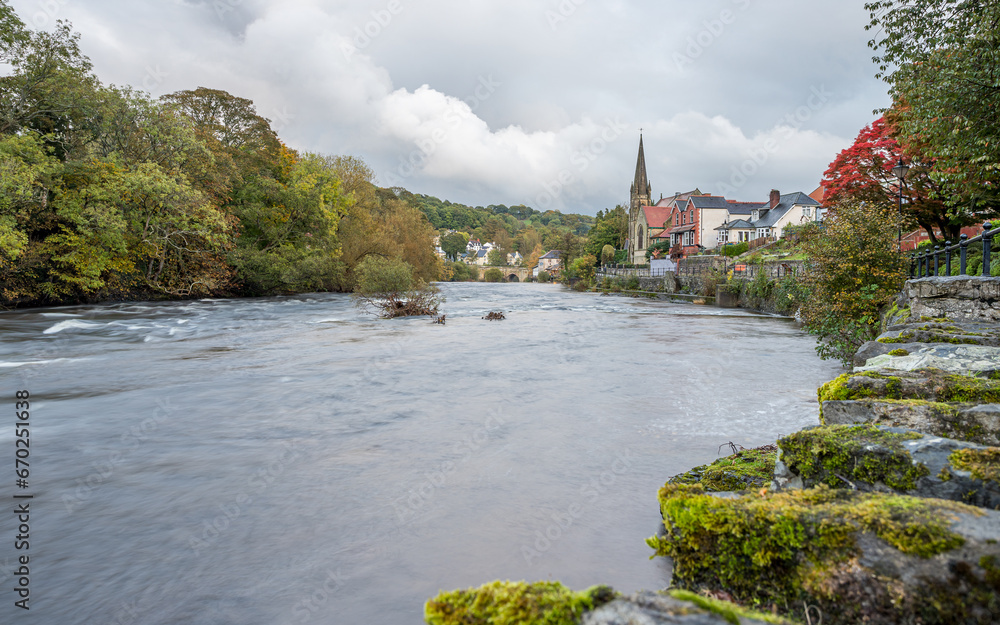 High water levels on the River Dee in Llangollen