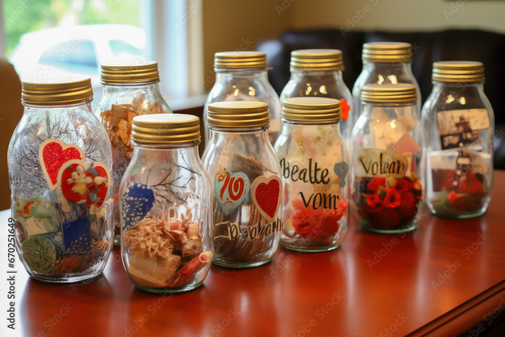 Create joy jars for seniors. social responsability concept Create joy jars for seniors. social responsability concept
