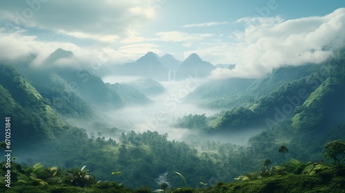 An ethereal, mist-covered valley where the Celestial Cinnamon Ferns thrive, creating a dreamlike scene.