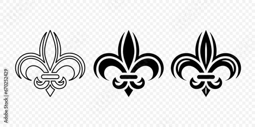 Vector Vintage White and Black Fleur De Lis Icon Set Isolated. Heraldic Lily, Retro Design Element. Vector Illustration