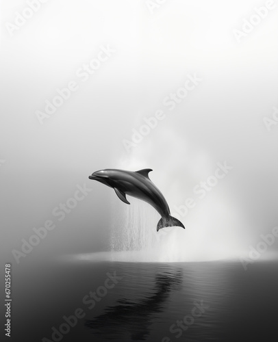 Momento de Libertad Acuática: El Delfín Solitario Brinda un Espectáculo de Salto en una Imagen en Monocromo que Evoca la Belleza de la Naturaleza Marina