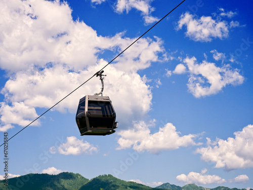 Cable car blue sky in summer